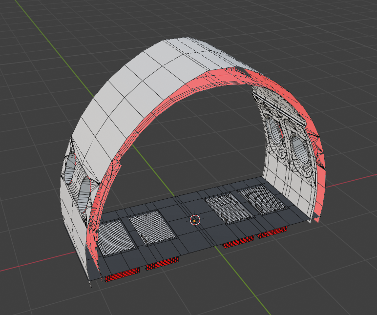 Cabin geometry highlighted during the optimization process in Blender